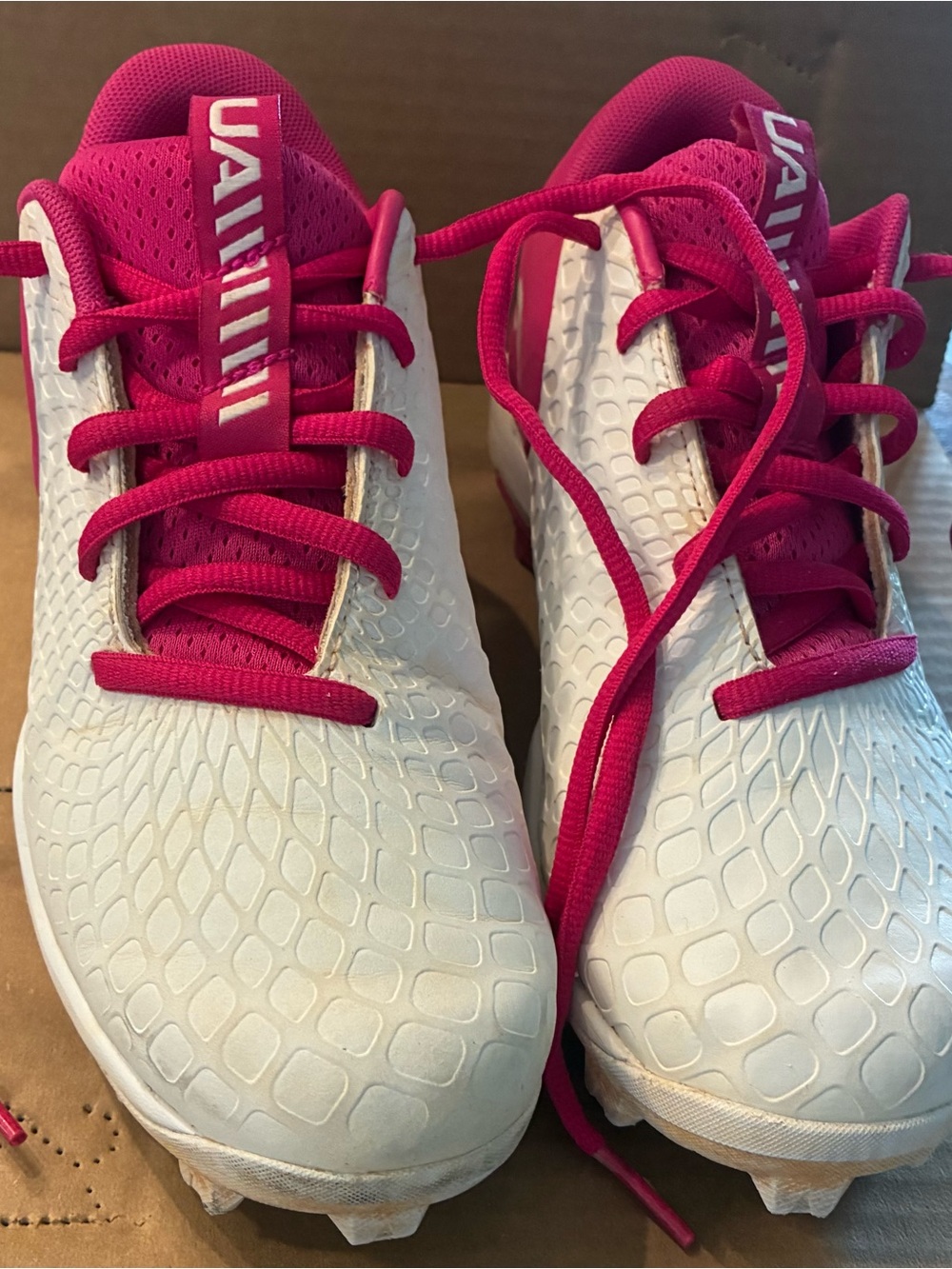 Under Armour Kids White and Pink Sneakers